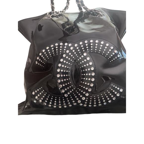 Authentic Chanel patent Leather Black Bon Bon Tote EUC Size Large Hard To Find - Picture 4 of 9